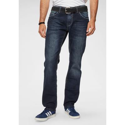 Straight-Jeans CAMP DAVID "NI:CO:R611", Herren, Gr. 34, Länge 30, blau (schwarz, used), Denim/Jeans, Obermaterial: 99% Baumwolle, 1% Elasthan, straight fit, Jeans Straight-Jeans, mit markanten Steppnähten