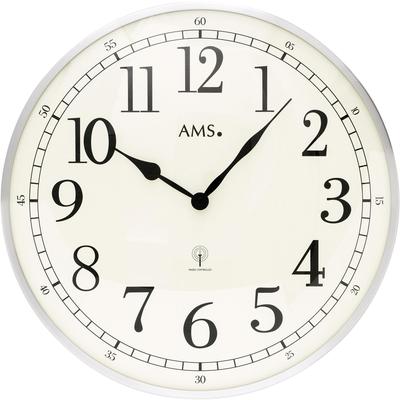 Funkwanduhr AMS "F5606", silber (silberfarben), Wanduhren, B/H/L: 5cm, Quarzuhr, Wohnzimmer, Esszimmer,Küche,Büro,Ø 40cm