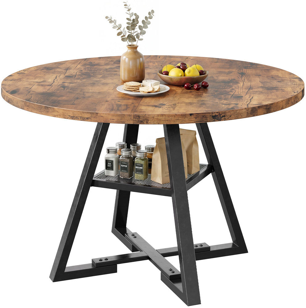 Rio Round Dining Table Farmhouse Kitchen Table,Space Saving Dinner Table For Kitchen & Dining Room Brown 76 cm H x 107 cm W x 107 cm D