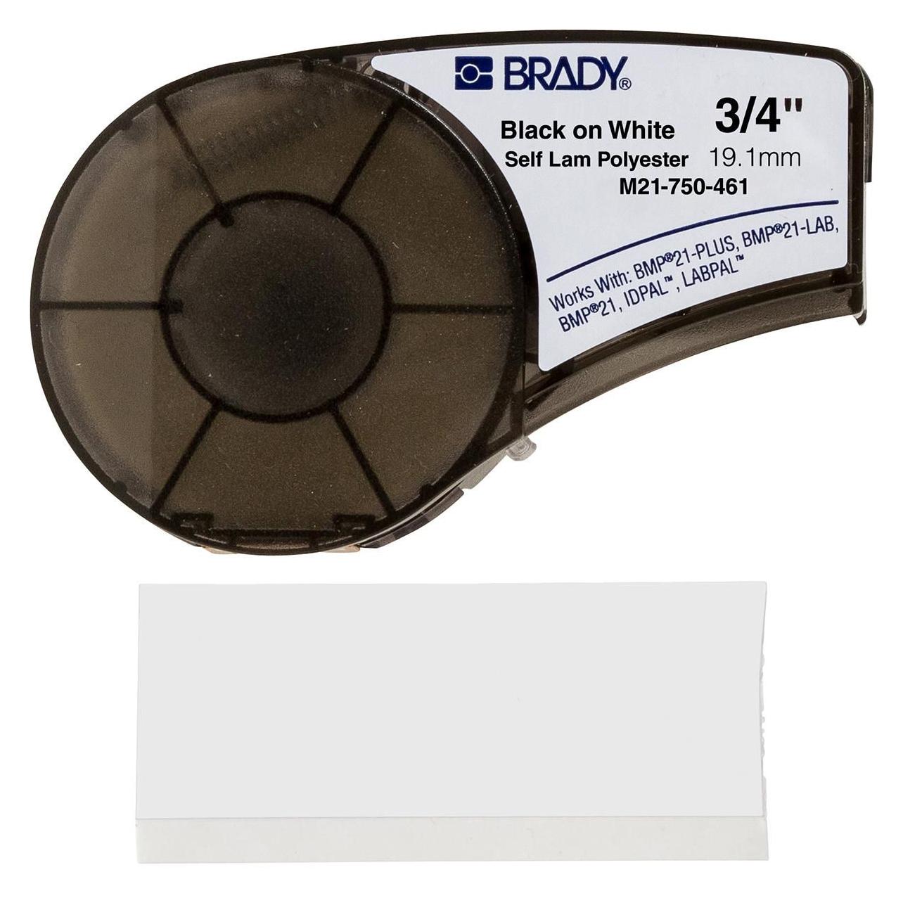 Brady M21-750-461, Polyester, Schwarz auf Weiss, 19,05mm x 6,4m, permanent, endlos (19.05 mm) (110933)
