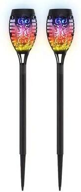 Uplifted Finds Solar Flame Torch Lights Outdoor Waterproof Flickering LED Garden Path Lamps flame 2 Pcs