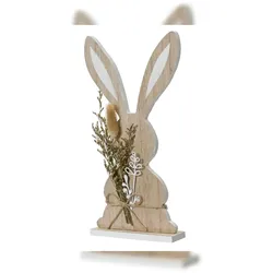 Decoris Dekofigur Osterhase 30cm Holz mit Trockenblumen Dekohase Holzfigur Osterdeko Tischdeko Ostern Frühlingsdeko Holzdeko Osterschmuck Figur Natur Weiß