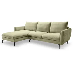 SOFA grün Webstoff 259 x 167 cm, Ecksofa 5-Sitzer, L-Sofa Ottomane links