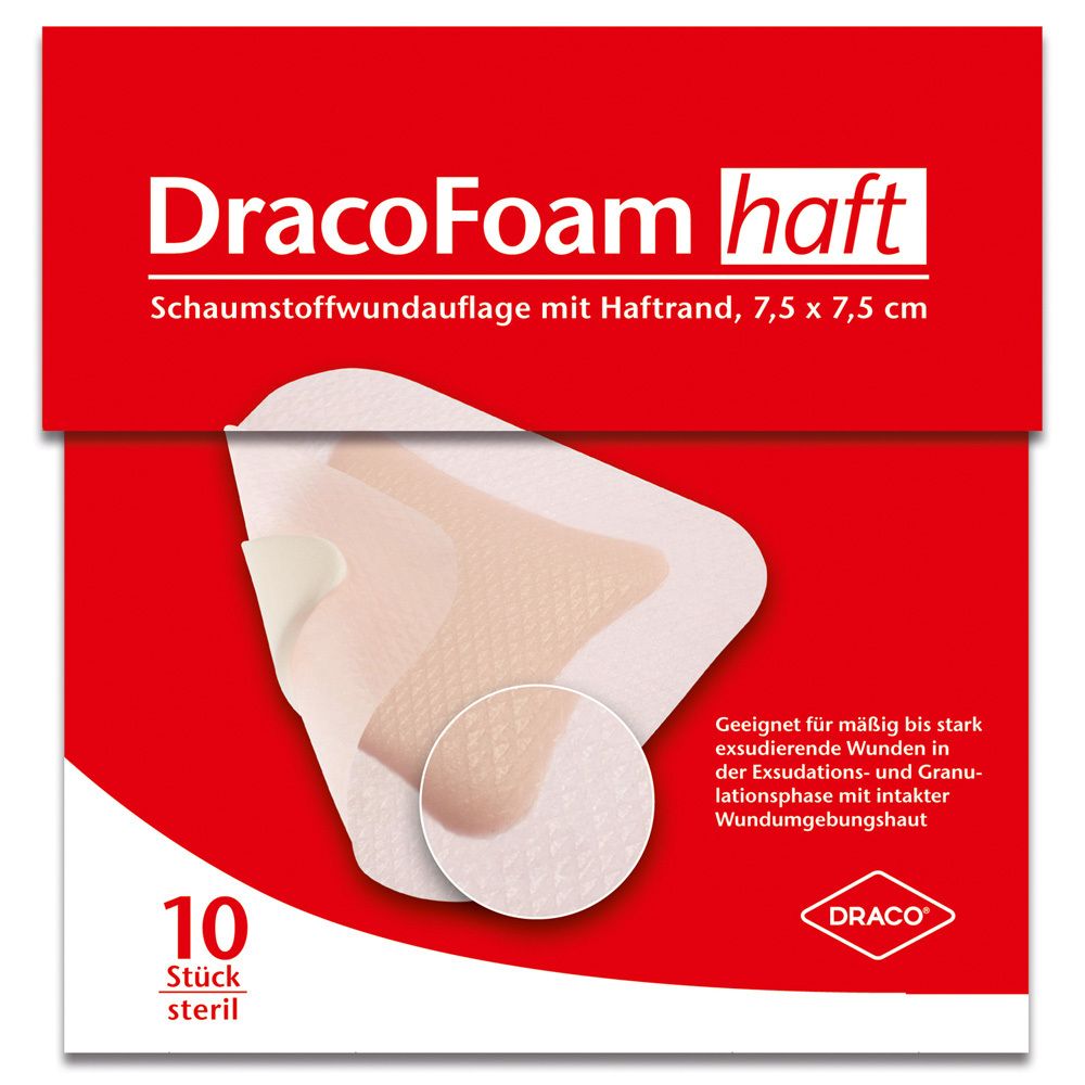Dracofoam Haft Schaumstoff Wundaufl.7,5x7,5 cm 10 St Verband