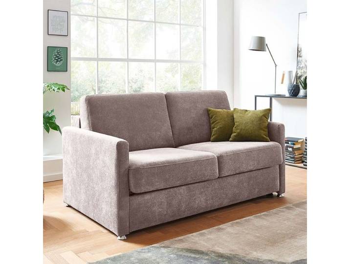 Schlafsofa Tullia Webstoff/Velours mit Lattenrost Kunstfaser 86x156x97cm Sand klappbar modern
