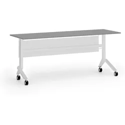 Mobiler Schreibtisch PRIMO MOVE, 180x60 cm, weißes Metallgestell, Graphit
