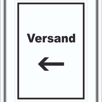HB-Druck Versand Schild mit Text und Richtungspfeil links Lieferung shipping hochkant A1 (594x841mm)