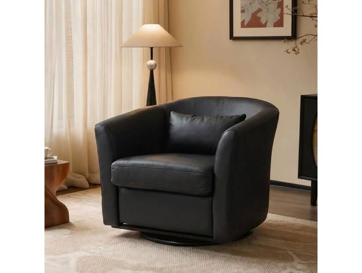 Fauteuil Scandinave Salon en Cuir Synthétique – Fauteuil Design Confortable avec Pieds en Bois pour Salon Chambre Bureau