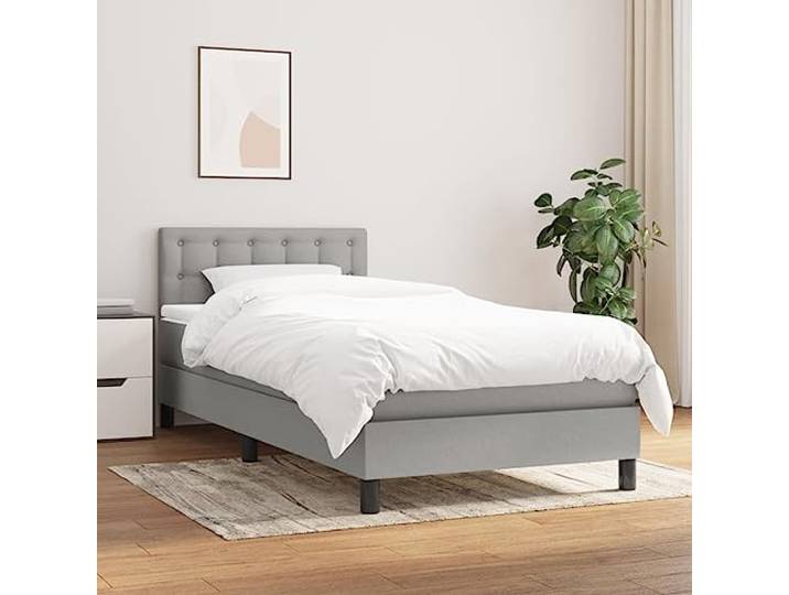 RJPLMFV Lattenrost mit Matratze, 90 x 200 cm, Hellgrau Atmungsaktiver Stoff, verstellbares Kopfteil, Taschenfedern, mittlere Unterstützung