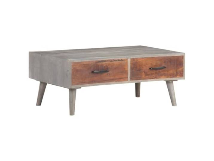GHVBNMF Couchtisch Massivholz 100x60x40 cm Mangoholz Wohnzimmertisch Rustikaler Sofatisch fürs Wohnzimmer aus echtem Holz mit zwei geräumigen Schubladen für Fernbedienung und Zeitungen.