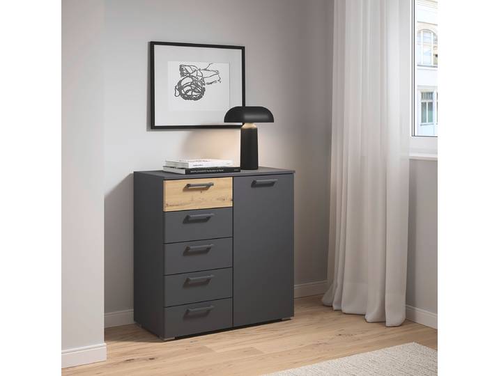 Kommode Miro Breite 80 cm 80 x 84 x 42cm Holz/Grau/Graumetallic