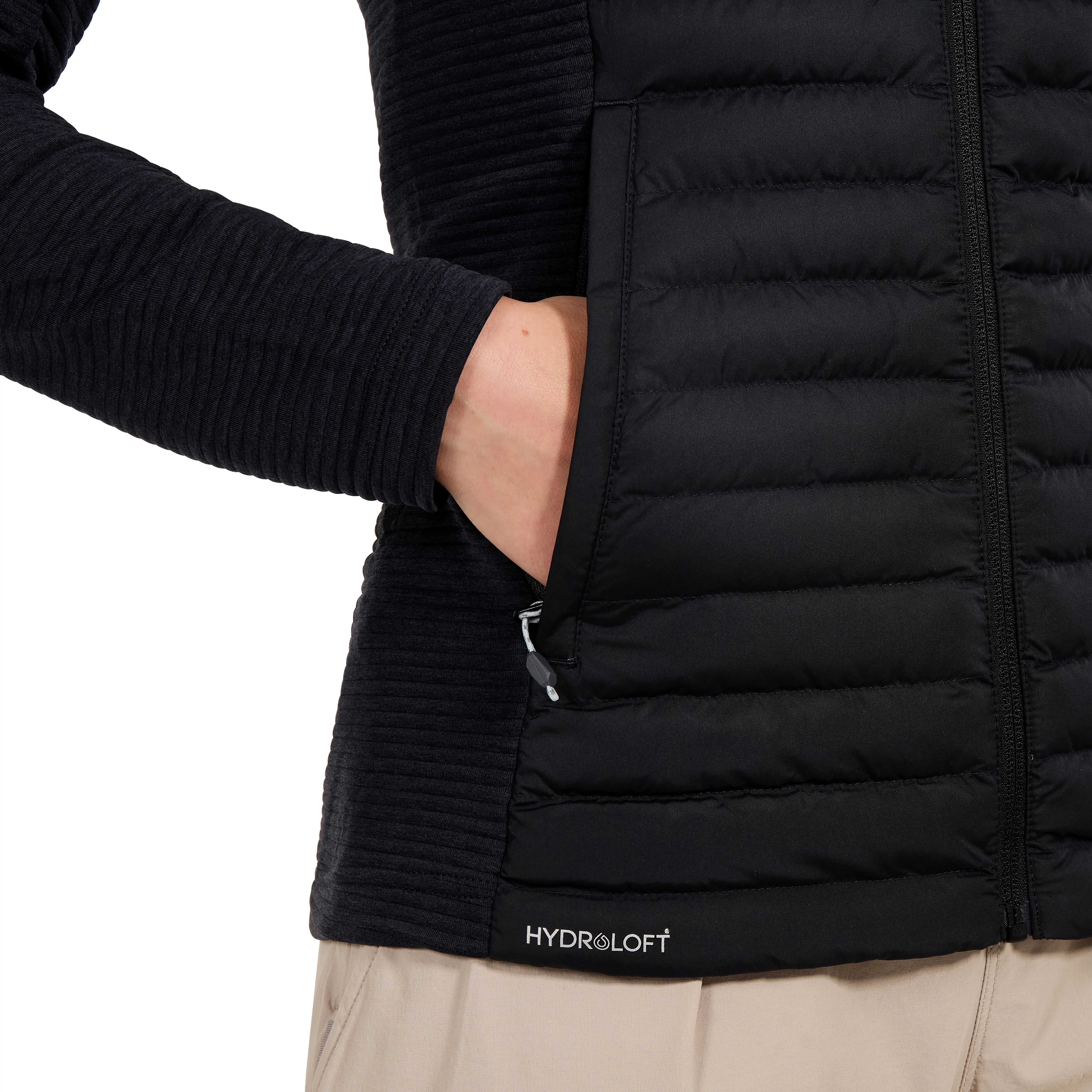 Hybridjacke BERGHAUS "NULA HYBRID JACKET", Damen, Gr. 3XL, schwarz (jet schwarz), Web;Fleece;Steppware, Obermaterial: 100% Polyester. Futter: 100% Polyamid. Wattierung: 100% Polyester, unifarben, figurbetont hüftlang, Jacken Hybridjacke, Hydroloft Isolier