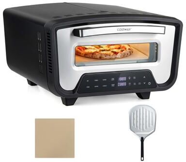 "Costway Indoor Electric Pizza Oven for 12"" Pizzas with 8 Presets-Black"