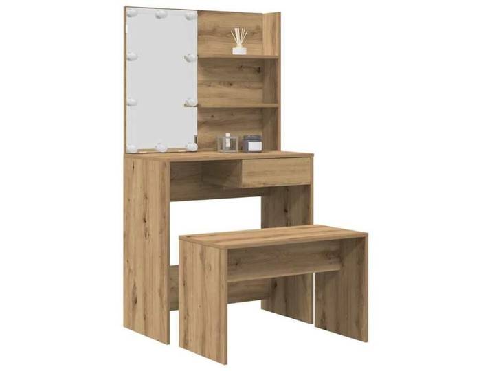 Coiffeuse moderne avec LED - vidaxl - Chêne artisanal - 74.5x40x141 cm - Miroir avec LED - Rangements inclus