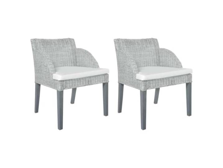 Todiikf Esszimmerstühle 2er Set Grau Rattan Stuhl mit Kissen Bequeme Rattansessel mit Kissen aus Leinen und Mangoholz für Esszimmer und Wohnzimmer