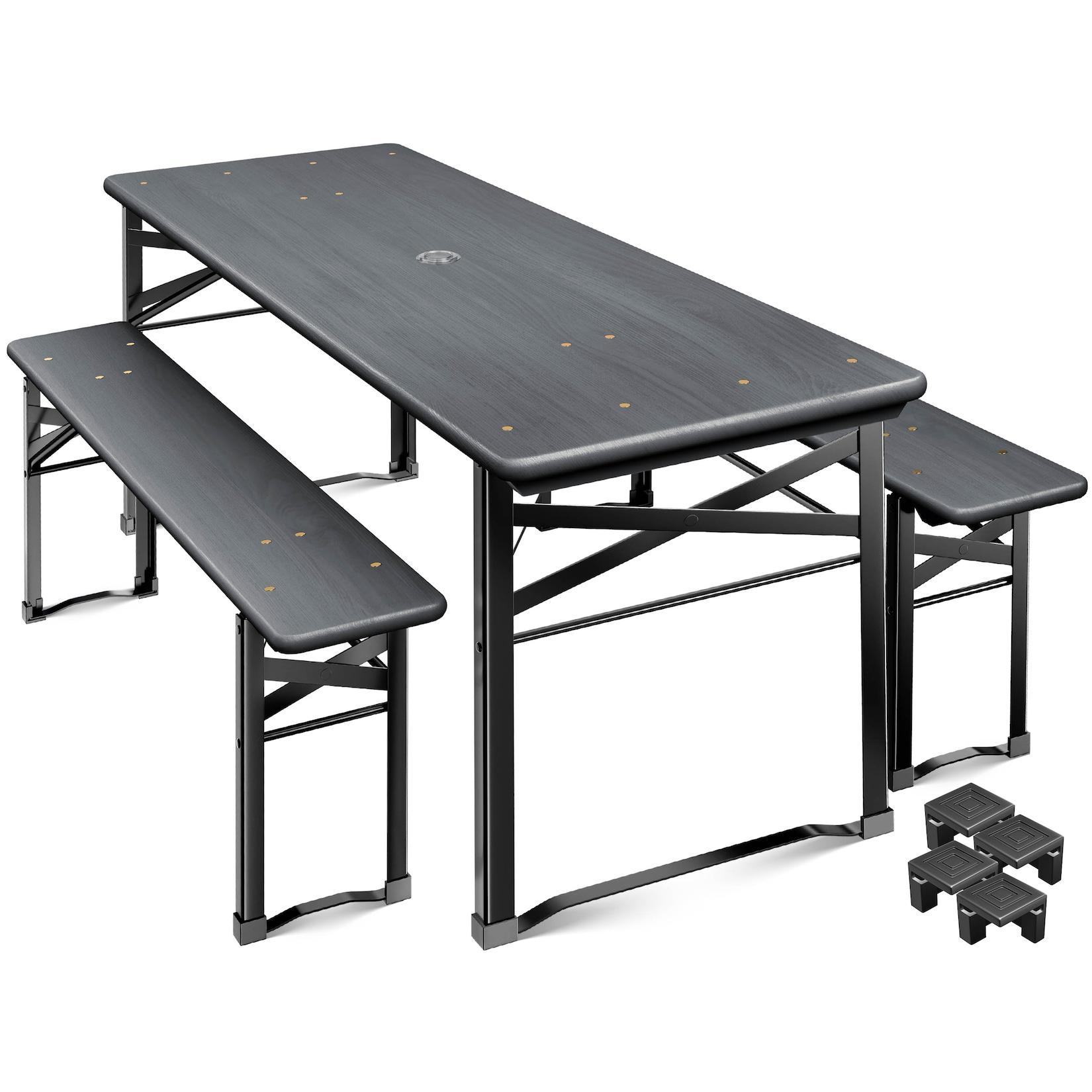 KESSER® Bierzeltgarnitur 3 teilig Gartenmöbel-Set Klappbar 170 x 46 x 75cm 2X Bierbänke 1x Biertisch Festzeltgarnitur Biertisch Stehtisch Sitzgarnitur Holz 12-teiliges Bodenschoner-Set