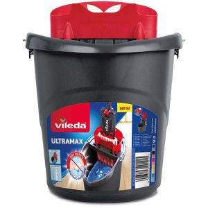 Vileda Putzeimer Ultramax 155718, 10 Liter, rund, aus Kunststoff, grau, mit Ausgussöffnung & Presse
