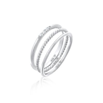 Ring-Set ELLI "Ring Zirkonia Kordel Basic Stapel (3 tlg.) 925 Silber" Gr. 56, silber, Fingerringe, Damen, 56,mit Stein, Silber 925 (Sterlingsilber)