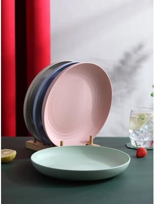 Inspire Select 4 Piece Wheat Straw Dinner Plates Set Lightweight Unbreakable Reusable Plates, Microwave & Dishwasher Safe 4 Pcs L 9.84 In