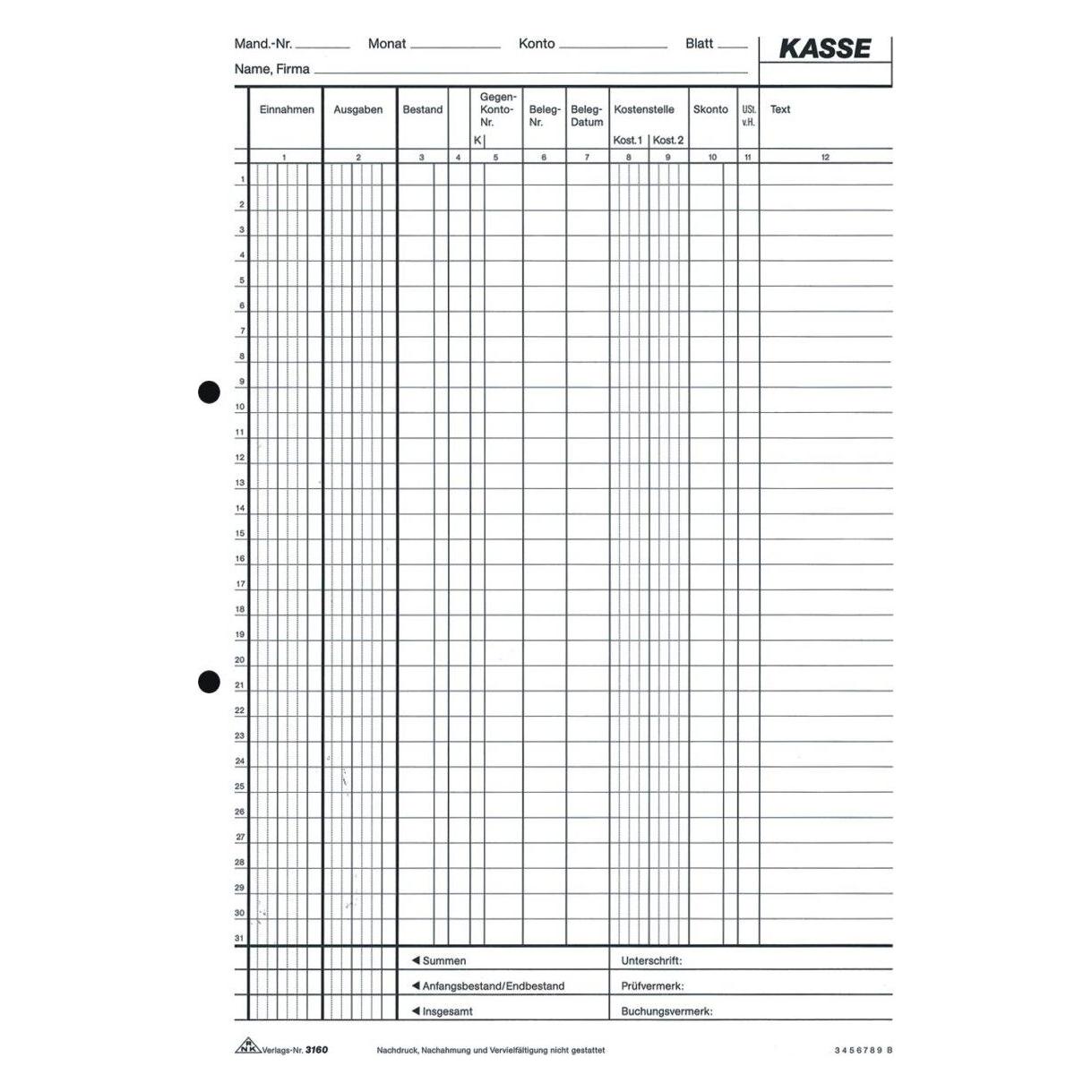 Rnk Verlag Kassenbuch/EDV Formularbuch 3160 (3160)