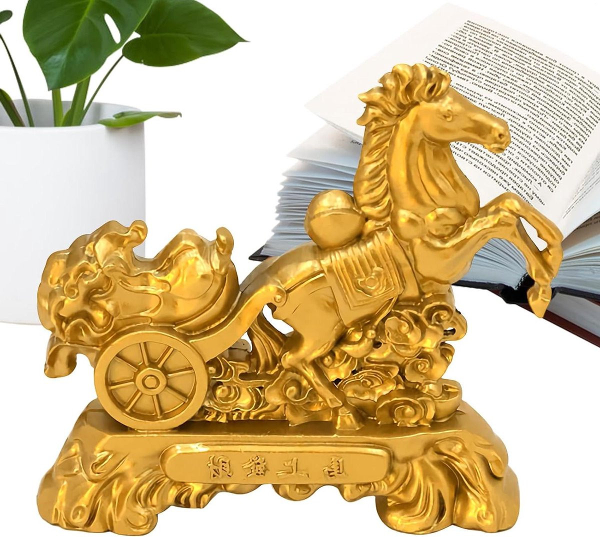 Goudkleurig Paardenbeeldje Welvaart - Decoratief Dierenfiguur voor op Tafel - Metaal