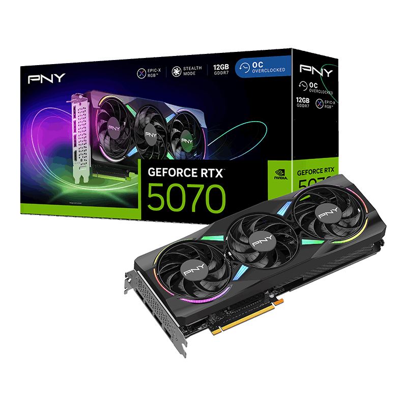 12GB PNY GeForce RTX 5070 Epic-X RGB Overclocked Triple Fan Aktiv PCIe 5.0 x16 (Retail)