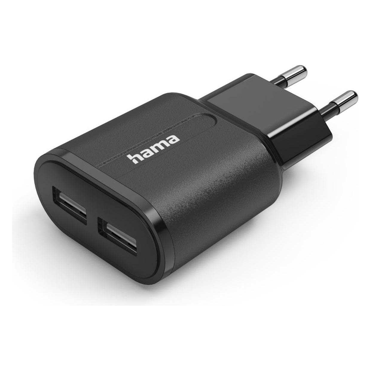 Hama Ladegerät, 2x USB-A, 12 W, Schwarz (12 W, 2 Ports) (00201971)