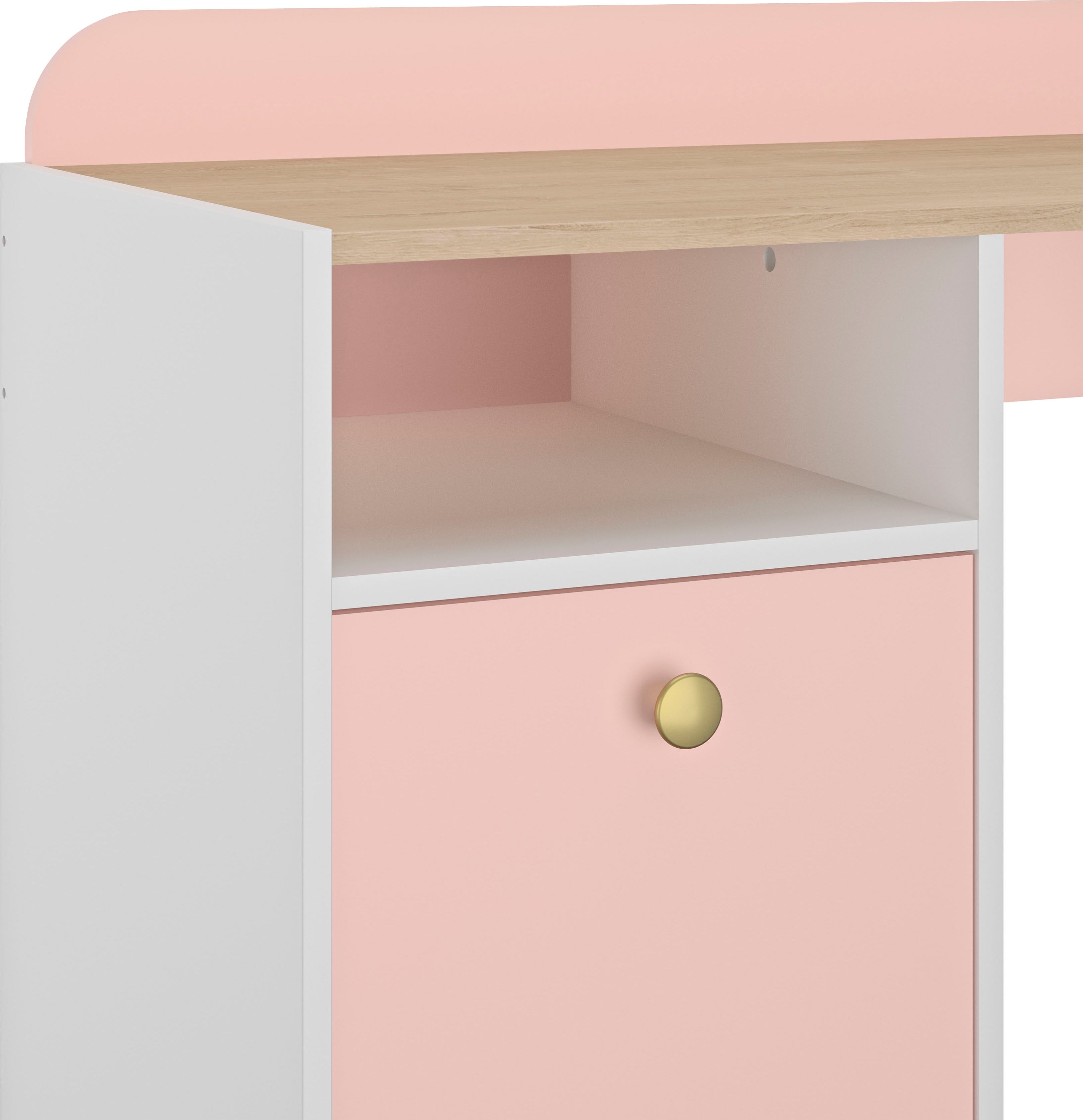 Schreibtisch GAMI "Romy", weiss (weiß, eiche hell), B:110cm H:85cm T:52cm, Tische, Schreibtisch, Elegantes Design für eine sanfte und feminine Atmosphäre. weiß, eiche hell B/H/T: 106,6cm x 85cm x 49,5cm