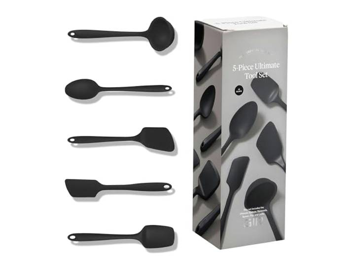 GIR: Get It Right GIRBDLE5UP111BLK Premium-Silikon-Utensilien-Set, antihaftbeschichtet, hitzebeständig, Küchenhelfer und Servierutensilien, Silikon-Spatel, Wender und Löffel, Schwarz