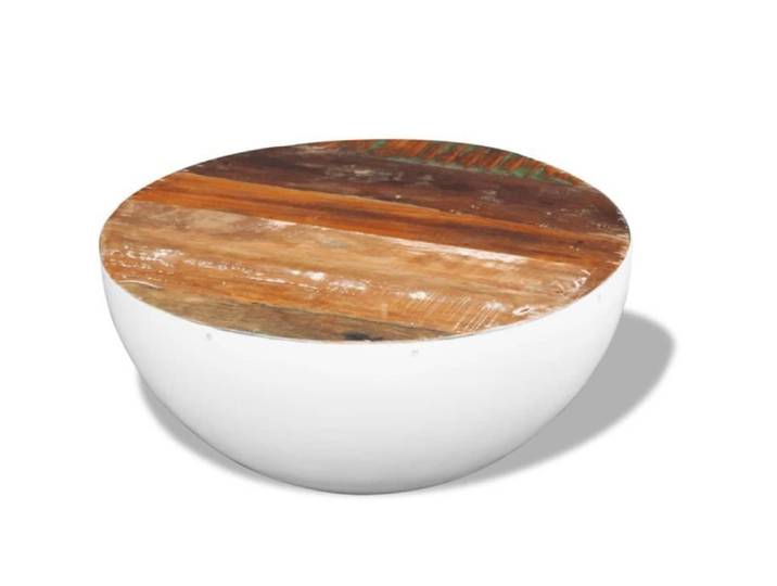Table basse en bois de récupération massif - ARAMOX - Forme de bol - Blanc - Vintage - 60x60x30cm