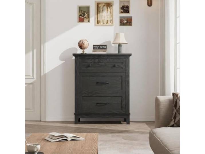 Garvee Kommode 3 Schubladen 74x40x75 cm Holz Schlafzimmer Schwarz 3 Schubladen, 74x40x75 cm, PB + MDF, Schlafzimmer & Wohnzimmer, 25,5 kg
