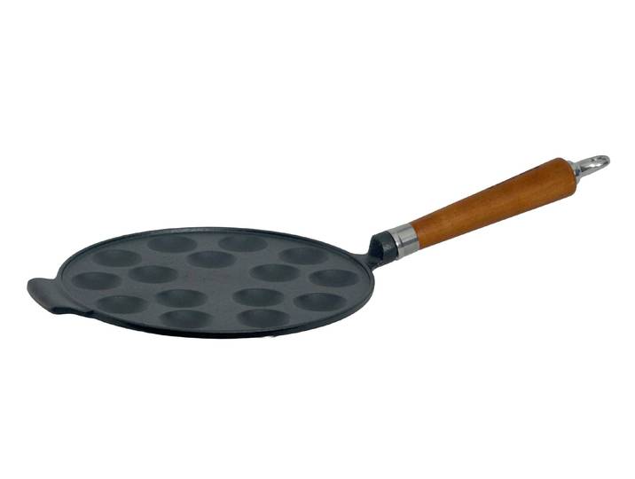 Poffertjespfanne RONNEBY BRUK Maestro Poffertjes-Pfanne, Ø 24 cm, mit Holzgriff , schwarz, mit buchenholzgriff, B:24cm H:8cm L:51cm, Pfannen, Poffertjespfanne