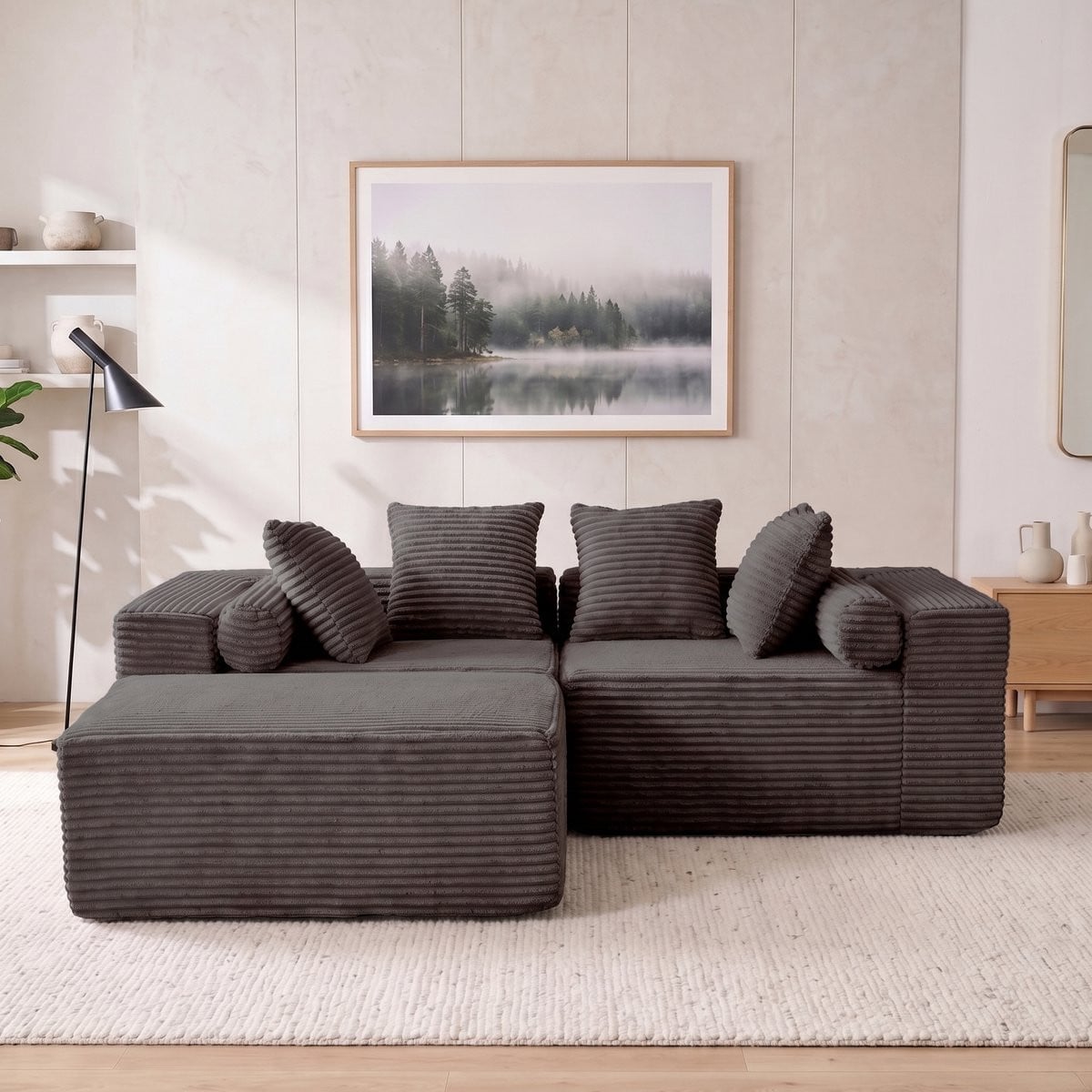 HAUSS SPOLE Modulaire L-vormige Hoekbank met Slaapfunctie - 3-Zits - Zwart