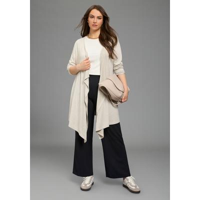 Strickjacke LAURA SCOTT CURVE "Große Größen", Damen, Gr. 40/42, beige, Strick, Obermaterial: 95% Polyester, 5% Elasthan, meliert, figurbetont lang, Wasserfallausschnitt, Strickjacken Strickjacke, mit Wasserfallausschnitt, aus angenehm weichem...
