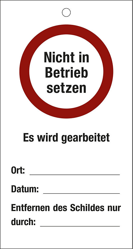 kaiserkraft Wartungsanhänger, 10er Set, Es wird gearbeitet, Ort... Datum..., Kunststoff, LxH 80 x 150 mm