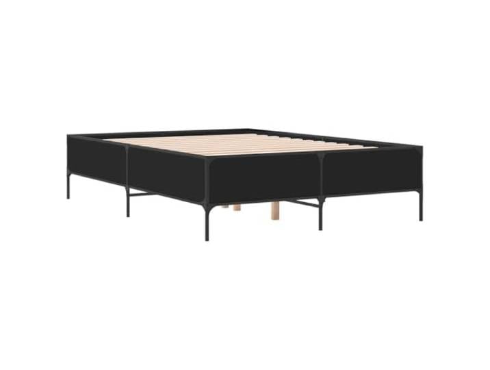 KTHLBRH Bett 120 x 200 cm, Schwarz, Holz und Metall Beine aus Stahl, Latten inklusive, Lattenrost, Bettgestell