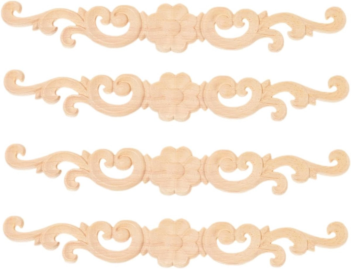 Houten Applique Set Decoratieve Onlays voor Meubels van Ongeschilderd Eikenhout B/D/H: 27 x 4 cm