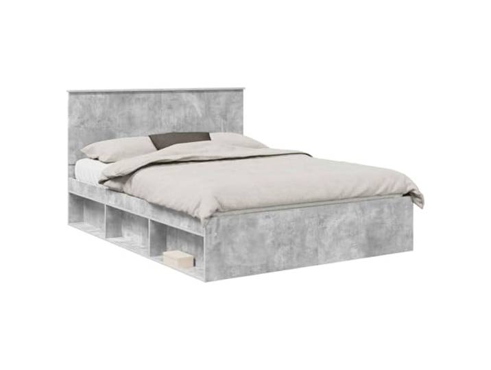 PUGYNBK Bettrahmen mit Kopfteil Grau Beton 150 x 200 cm Aufwändiges Holz, massive Kiefer, feste Bretter, modernes Design, vielseitige Verwendung, einfache Wartung