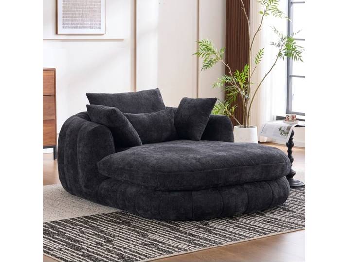 Chaiselongue Sessel Noir Chenille - Gros Fauteuil Nuage Ultra Confortable pour Salon Chambre ou Bureau