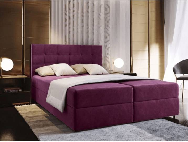 Gepolstertes Boxspringbett GLORIEN 180x200 cm purpur Matratze: Bonell-Federkernmatratze