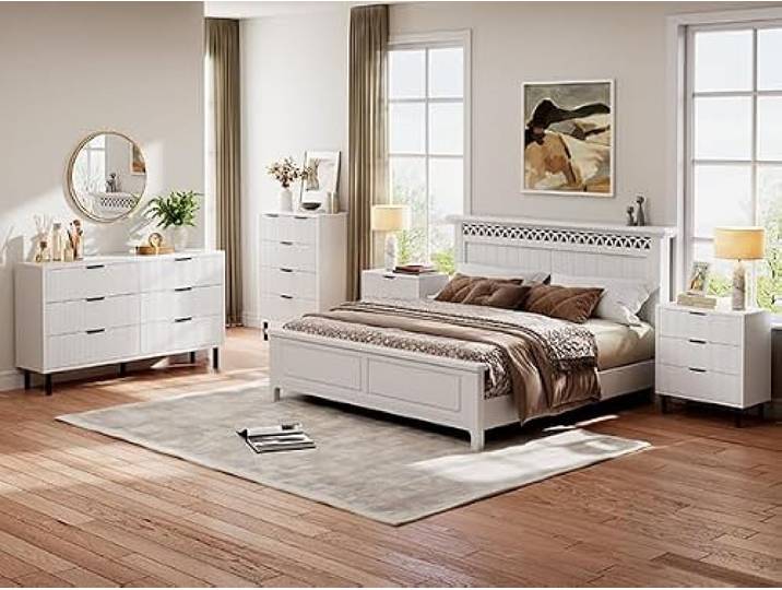 IDEALHOUSE 6-Schubladen-Kommode, Geriffelte Front Mit Metallbeinen Mit Anti-Kippschutz ausgestattet, viel Stauraum, ideal für Schlafzimmer, Wohnzimmer und Flur