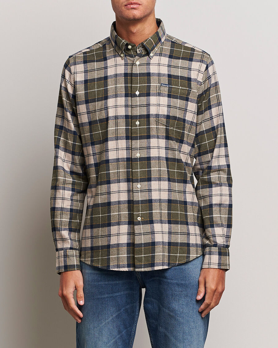 Barbour Lifestyle Flannel Check Shirt Forest Mist men L Grøn,Beige