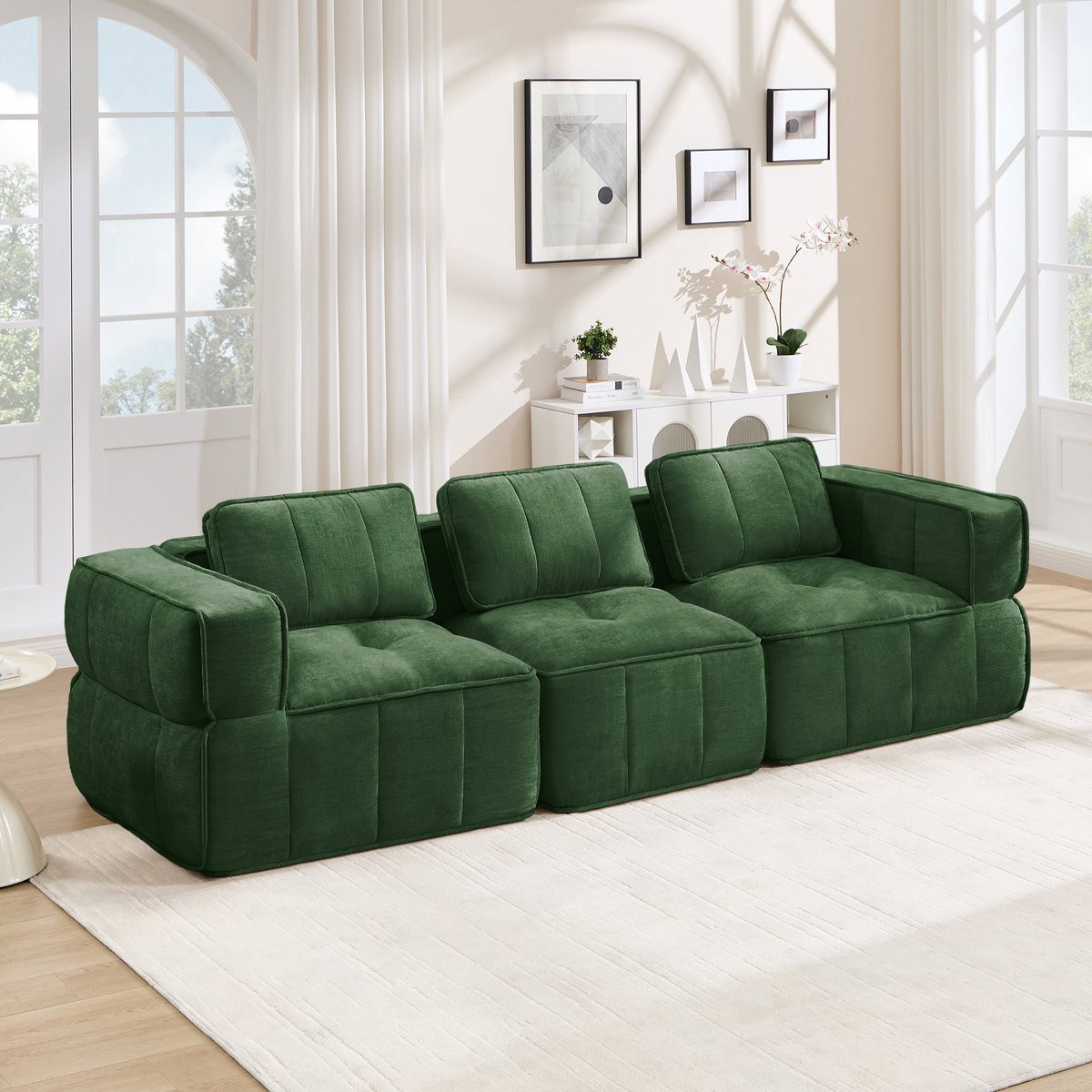 STILVORA Modulaire 3-Zits Zitbank voor Woonkamer - Groen - Breedte: 271 cm