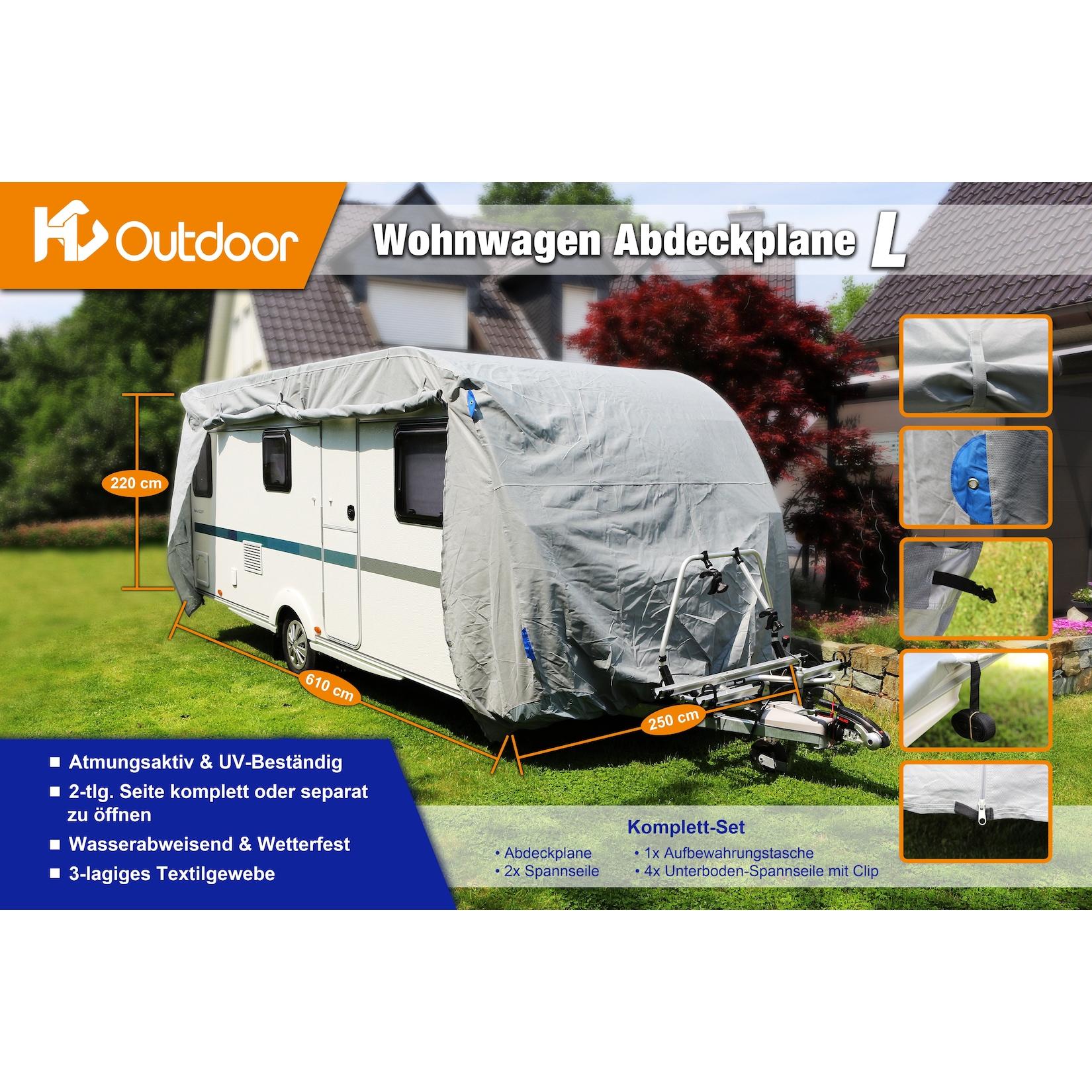 HC Outdoor Wohnwagen Abdeckplane Größe L 610 x 250 x 220 cm