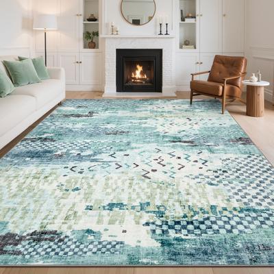 Garvee Boho Abstract Machine Washable Area Rug with Non-Slip Rubber Backing