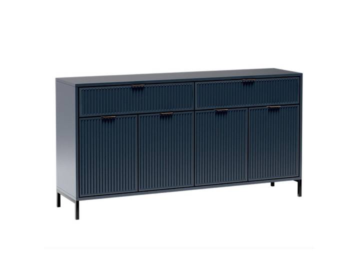 Lomadox Sideboard LAURO-161, Anrichte Kommode Indigo blau Rillenoptik 165 cm Wohnzimmer Esszimmer