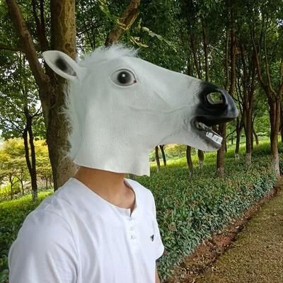 Inspired Living Realistic Horse Head Mask Costume For Halloween, Cosplay & Party Pranks white