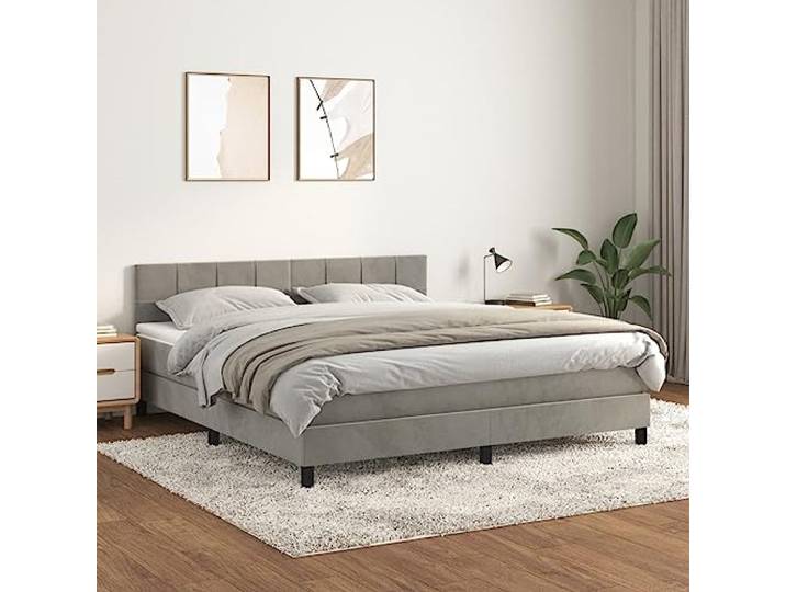 RJPLMFV Bettgestell, Matratze, Velours, Hellgrau, 160 x 200 cm Verstellbarer Kopf, Taschenfedern, feste Unterstützung, Matratzenschoner inklusive