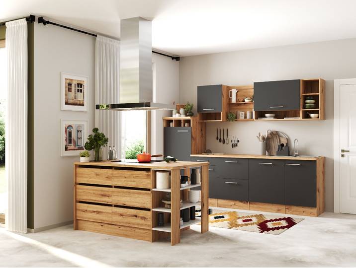 Cuisine îlot Hilde variante A 280cm Gris/Gris
