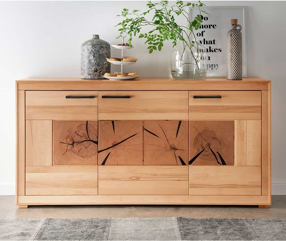 Pharao24.de Esszimmersideboard massiv aus Kernbuche Hirnholz Einlagen